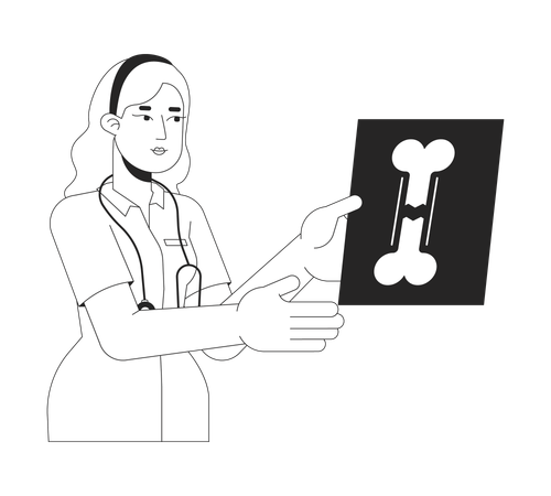 Médica segurando imagem de raio x  Ilustração