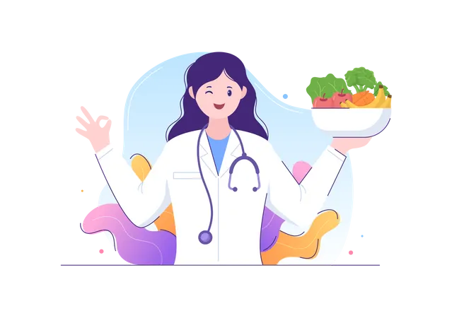 Médica nutricionista feminina dando plano de nutrição  Ilustração