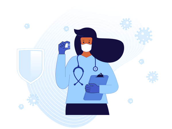 Médica segurando frasco de vacina contra o coronavírus  Illustration