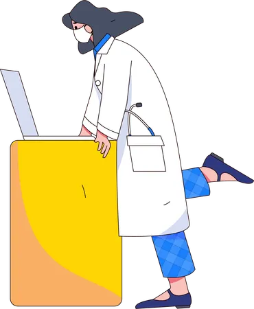 Médica usando laptop  Ilustração