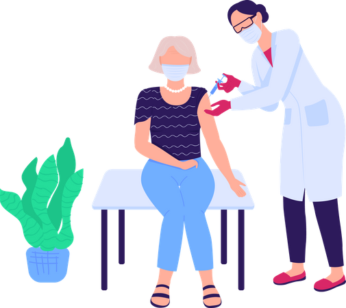 Médico vacinando mulher  Ilustração