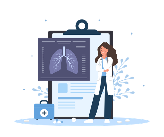 Médica verificando raio-X  Ilustração