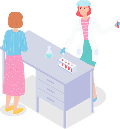 Medical assistant nurse holding test tubes with a blood in hand  Illustration
