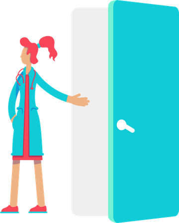 Medical assistant opening door  イラスト
