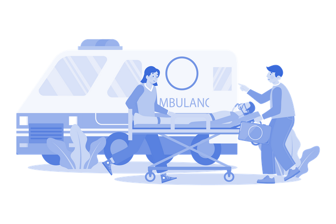 Medical Assistant Transferring The Patient Into An Ambulance  Illustration
