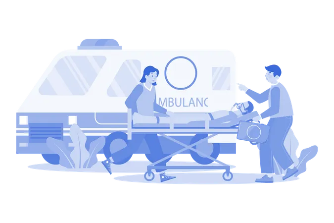 Medical Assistant Transferring The Patient Into An Ambulance  Illustration