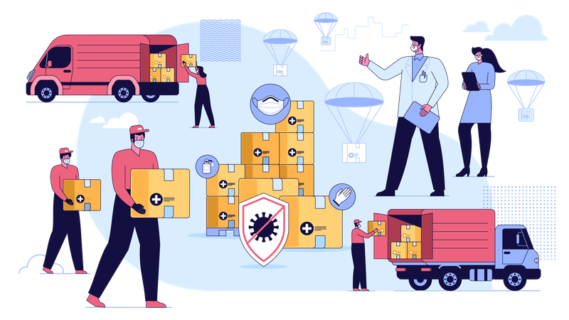 Medical box delivery in Pandemic  Illustration