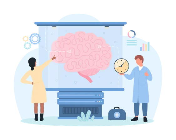 Medical Brain Research Neurology Vector Illustration Cartoon Tiny Doctors And Scientists Test Brain Inside Glass Tube Of Tech Science Laboratory Examination Of Nervous System By Neurologists 일러스트레이션