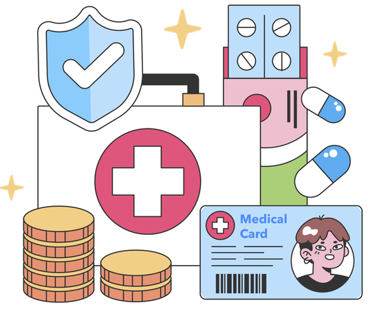 Medical card and medicine  Illustration