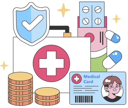 Medical card and medicine  Illustration