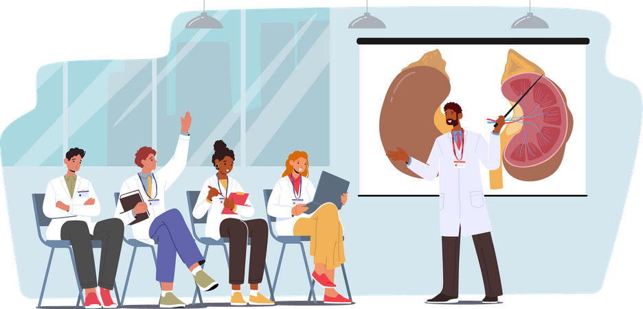 Medical College Students Listening Doctor Teacher Lecture In Classroom  Illustration