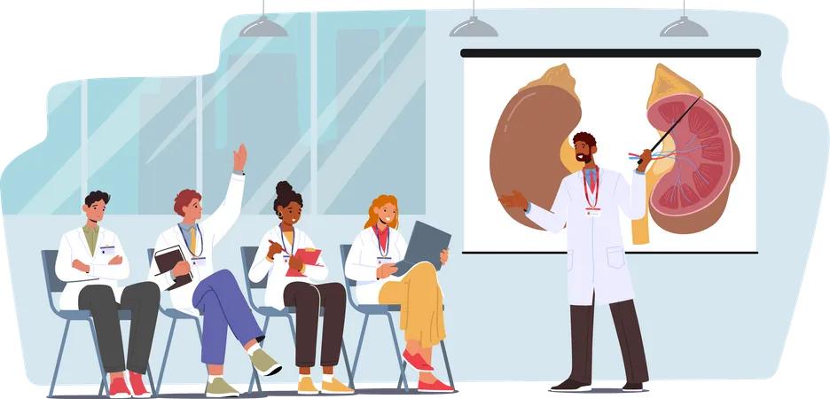 Medical College Students Listening Doctor Teacher Lecture In Classroom  Illustration