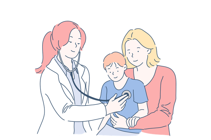 Medical examination of boy in hospital  Illustration