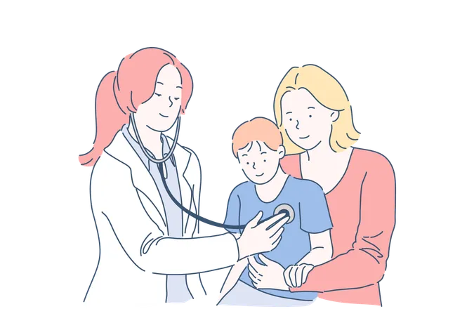 Medical examination of boy in hospital  Illustration