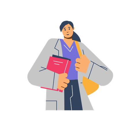 Medical female student holding book while going to school  Illustration