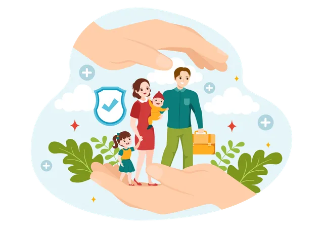 Life Insurance Vector Illustration With Check Marks Shield And Umbrella For Family Healthcare Protection And Medical Service In Flat Background Illustration