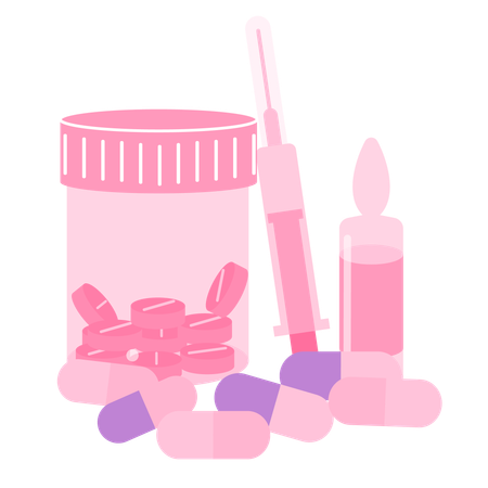 Medical items including pills  Illustration