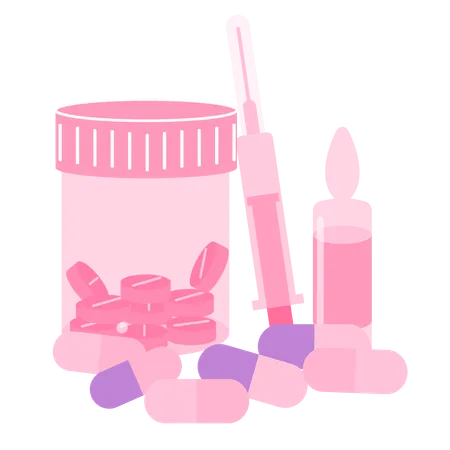 Medical items including pills  Illustration