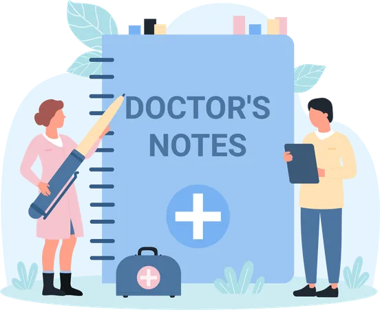Medical notes about patients health and prescription  Illustration
