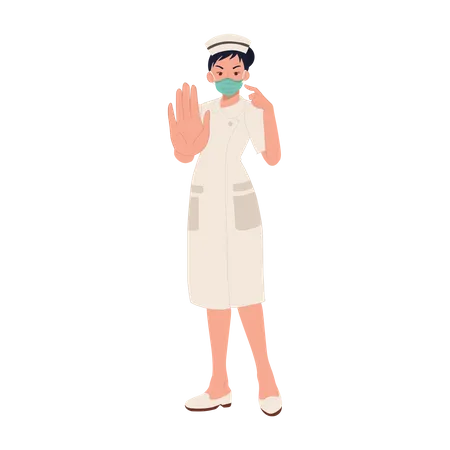 Medical nurse saying no entry without mask  Illustration