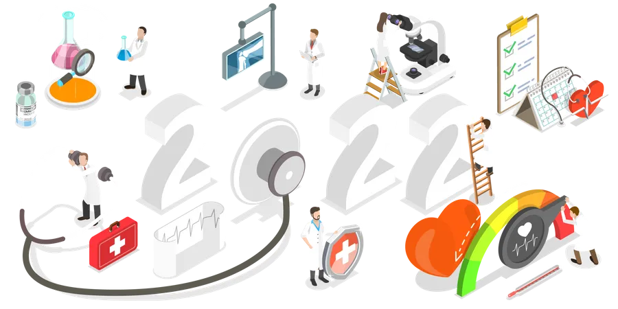 3 D Isometric Flat Vector Conceptual Illustration Of Healthcare And Medicine In New Year Medical Web Bannere Illustration