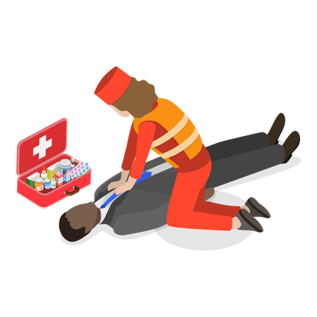 Medical officer giving cpr to man  Illustration