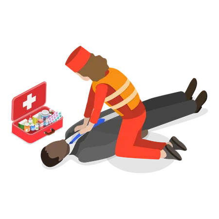 Medical officer giving cpr to man  Illustration