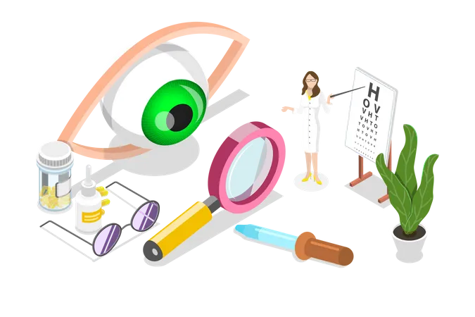 3 D Isometric Flat Vector Conceptual Illustration Of Medical Ophthalmology Professional Eye Checkup Illustration