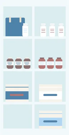 Medical Products Storage Semi Flat Color Vector Object Organizing Drugs Containers Full Sized Item On White Pharmacy Shelves Simple Cartoon Style Illustration For Web Graphic Design And Animation Illustration