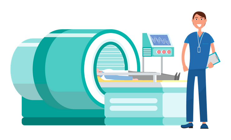 Medical Professional doing supervision during patient MRI scan  Illustration