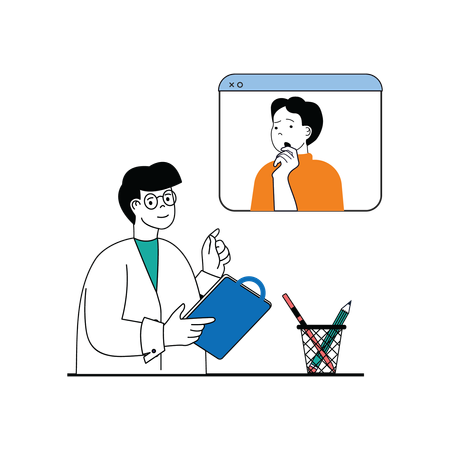 Medical professional doing video conference with patient  Illustration