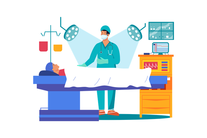 Medical professional multitasking during a surgery to ensure a successful outcome Illustration