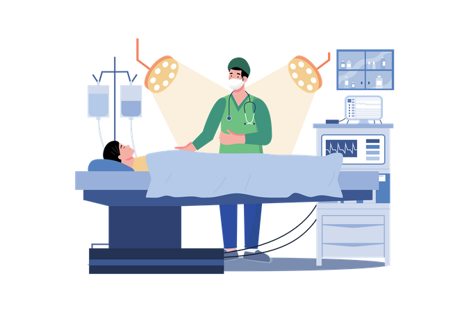 Medical professional multitasking during a surgery to ensure a successful outcome Illustration