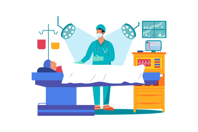 Medical professional multitasking during a surgery to ensure a successful outcome  Illustration