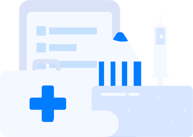 Medical report with first aid box  Illustration
