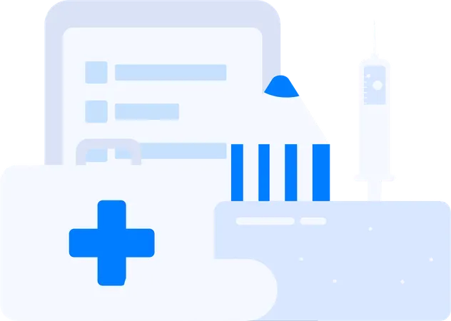 Medical report with first aid box  Illustration