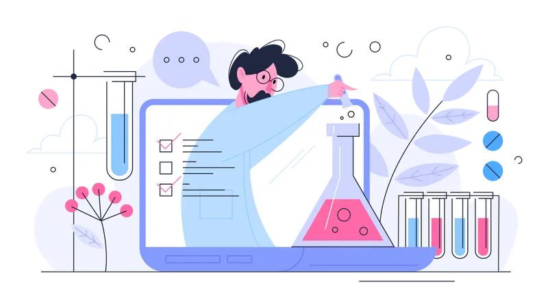 Medical Research Concept Scientist Making Clinical Test And Analysis New Medicine Development Isolated Vector Illustration In Flat Style Illustration