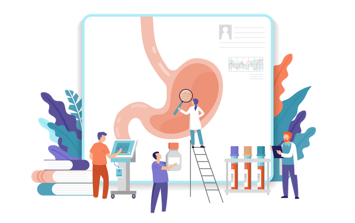 Medical research team doing research on gastroscopy  Illustration