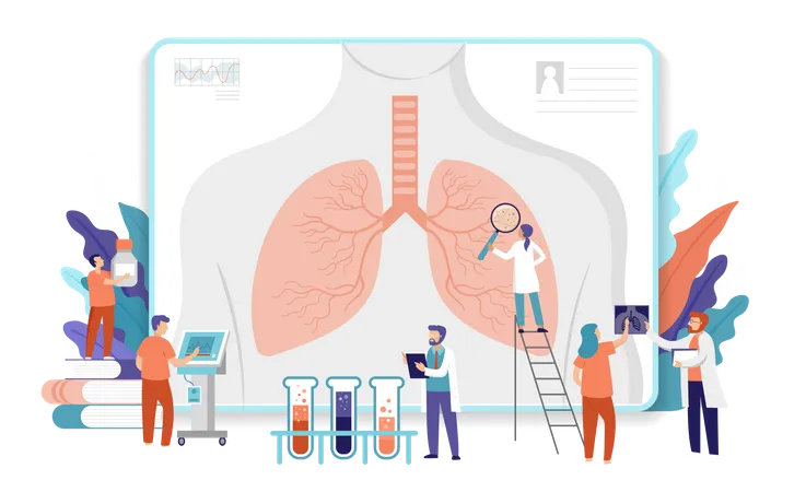 Medical research team doing research on lungs  Illustration