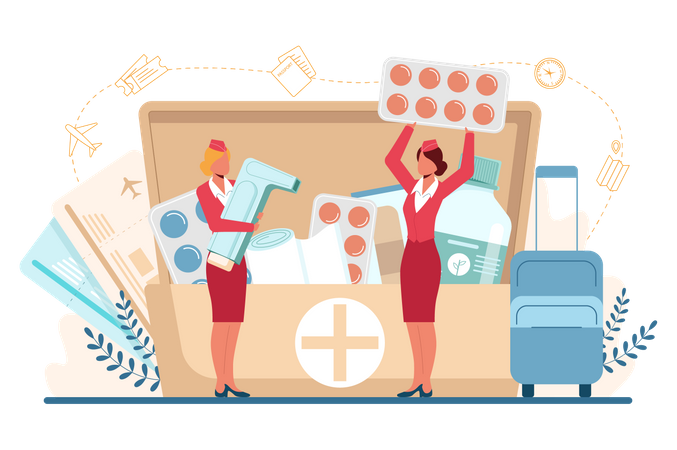 Medical service in flight  イラスト