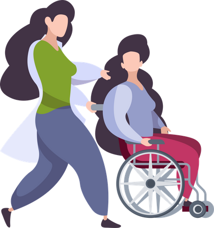 Medical staff helping disable woman Illustration