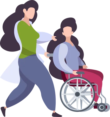 Medical staff helping disable woman Illustration