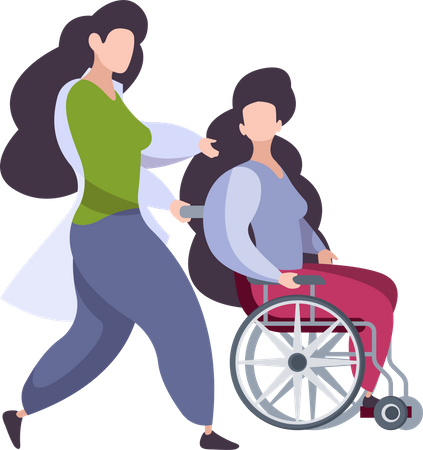 Medical staff helping disable woman  Illustration