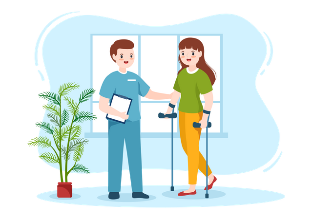 Medical staff helping to patient move Illustration