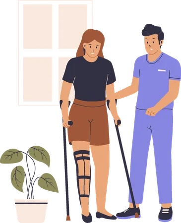 Medical staff helping to patient move  Illustration