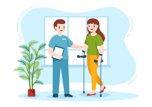 Medical staff helping to patient move  Illustration