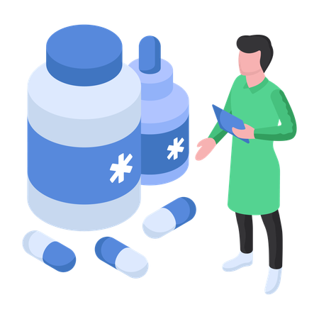Medical staff keeping medicines properly  Illustration