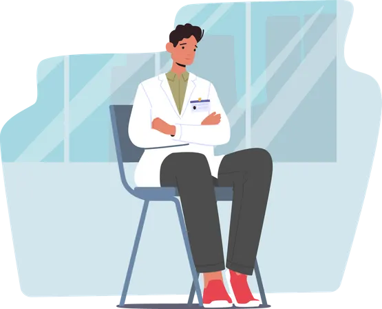 Medical Student In Doctor Uniform with Badge Sitting on Chair with Crossed Hands Listening Seminar  Illustration