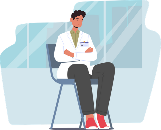 Medical Student In Doctor Uniform with Badge Sitting on Chair with Crossed Hands Listening Seminar  Illustration