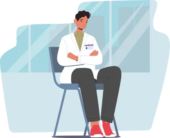 Medical Student In Doctor Uniform with Badge Sitting on Chair with Crossed Hands Listening Seminar Illustration